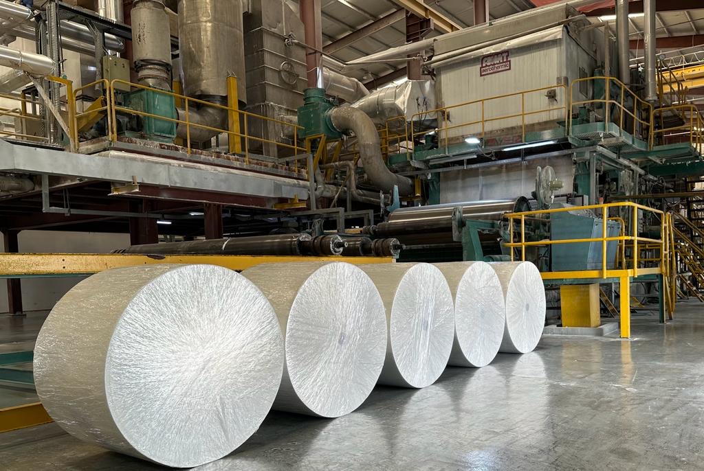 Wrapped jumbo tissue rolls at the EFTI paper mill