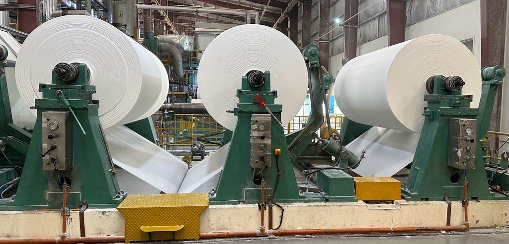 Tissue reels running on the production line
